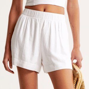 Abercrombie White Linen Blend Pull-On Shorts